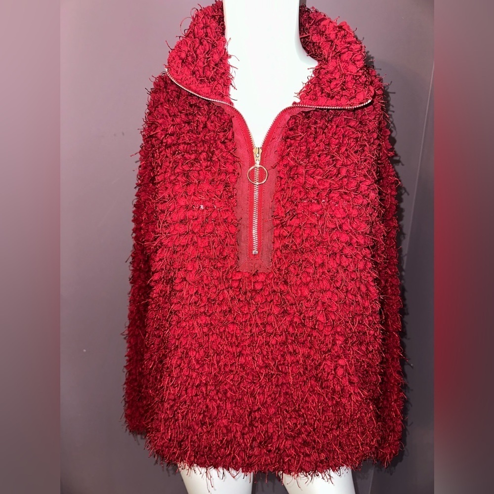 Skye’s The Limit Burgundy Textured Half-Zip Pullover Fuzzy Top Women’s Small